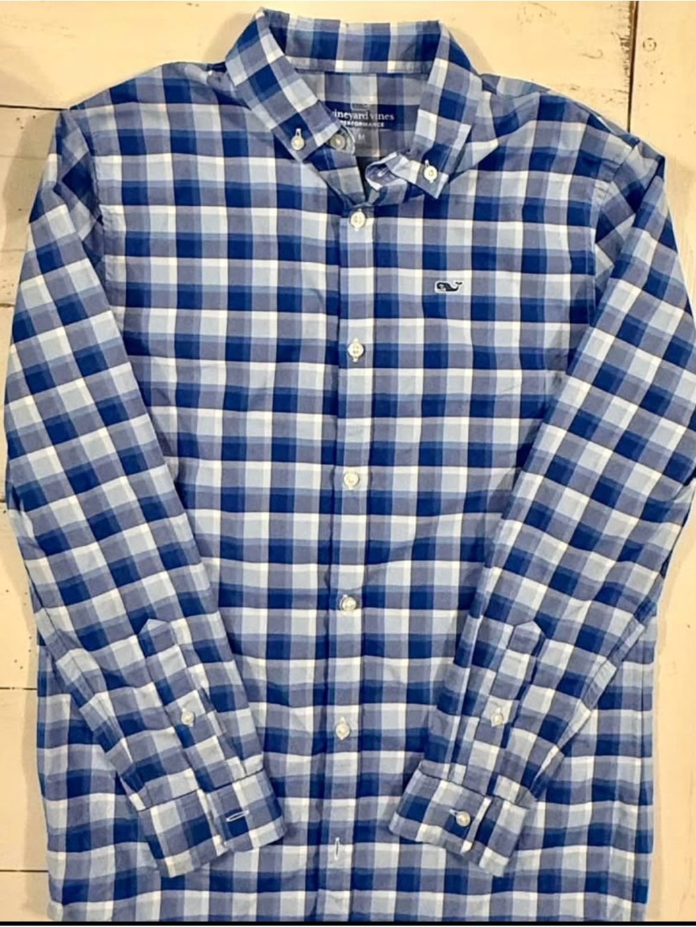 Vineyard Vines Boy’s Blue and White Plaid Button-Down Shirt